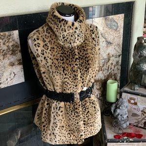 Animal print faux fur vest
